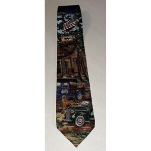 VTG Americana Series Back Country Circa 1936‎ Silk Tie Fishing Canoe Retrievers